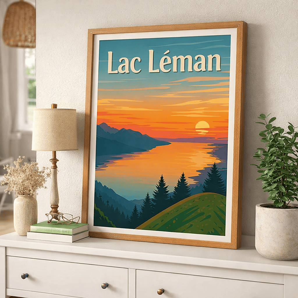 Affiche Lac Leman Couché de Soleil