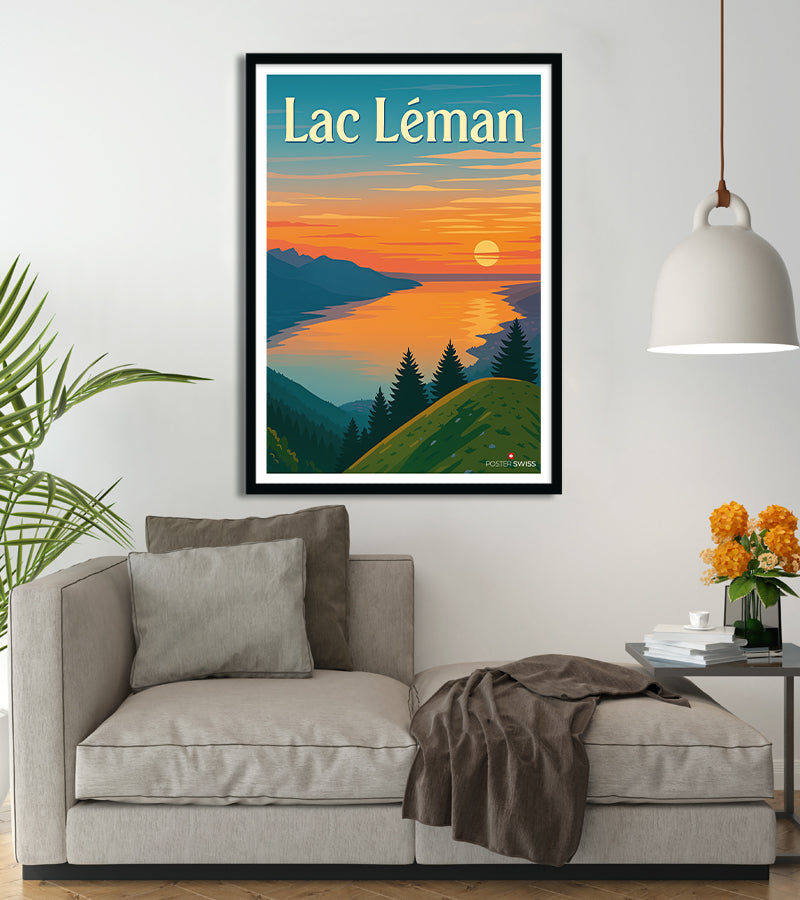 Poster Lac Leman Couche De Soleil