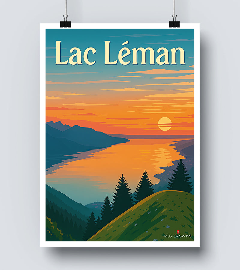 Affiche Lac Leman Couche De Soleil