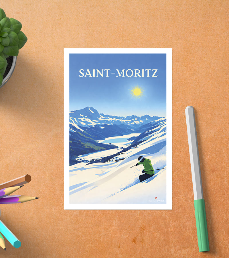 Postkarte St. Moritz Ski