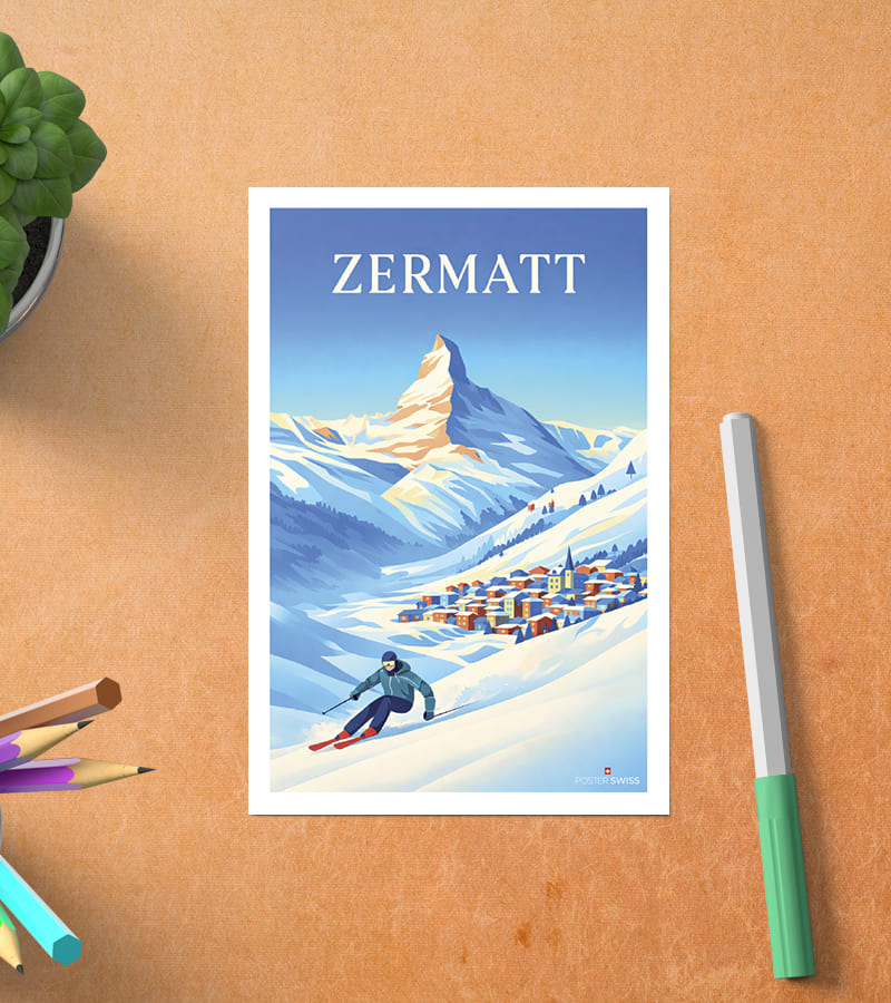Postkarte Zermatt Ski