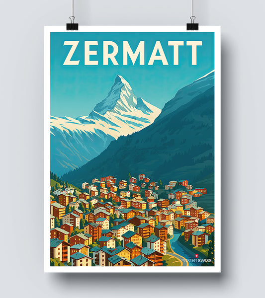 Poster 50 X 70 Cm Pack 3 Affiches Stations Ski 50x70cm - Megève Zermatt Courchevel, Papier 220g/m² Mat Décoration Murale Française